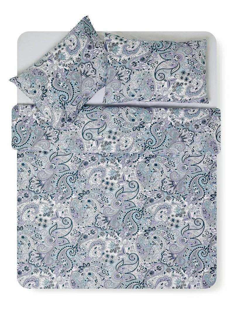 Noon East Duvet Cover Set - With 1 Duvet Cover 260X220 Cm And 2 Pillow Cover 50X75 Cm - For King/Super King Size Mattress - 100% Cotton 180 Thread Count Grey/Green 260 x 220cm