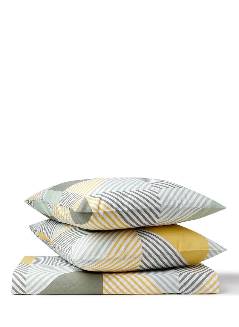 Noon East Duvet Cover Set- With 1 Duvet Cover 200X200 Cm And 2 Pillow Cover 50X75 Cm - For Queen Size Mattress - White/Yellow 100% Cotton 180 Thread Count White/Yellow Queen