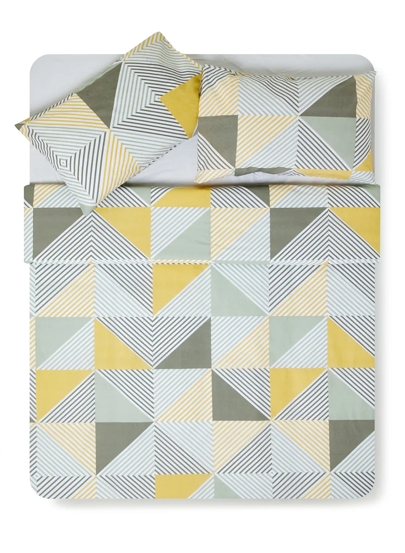Noon East Duvet Cover Set- With 1 Duvet Cover 200X200 Cm And 2 Pillow Cover 50X75 Cm - For Queen Size Mattress - White/Yellow 100% Cotton 180 Thread Count White/Yellow Queen