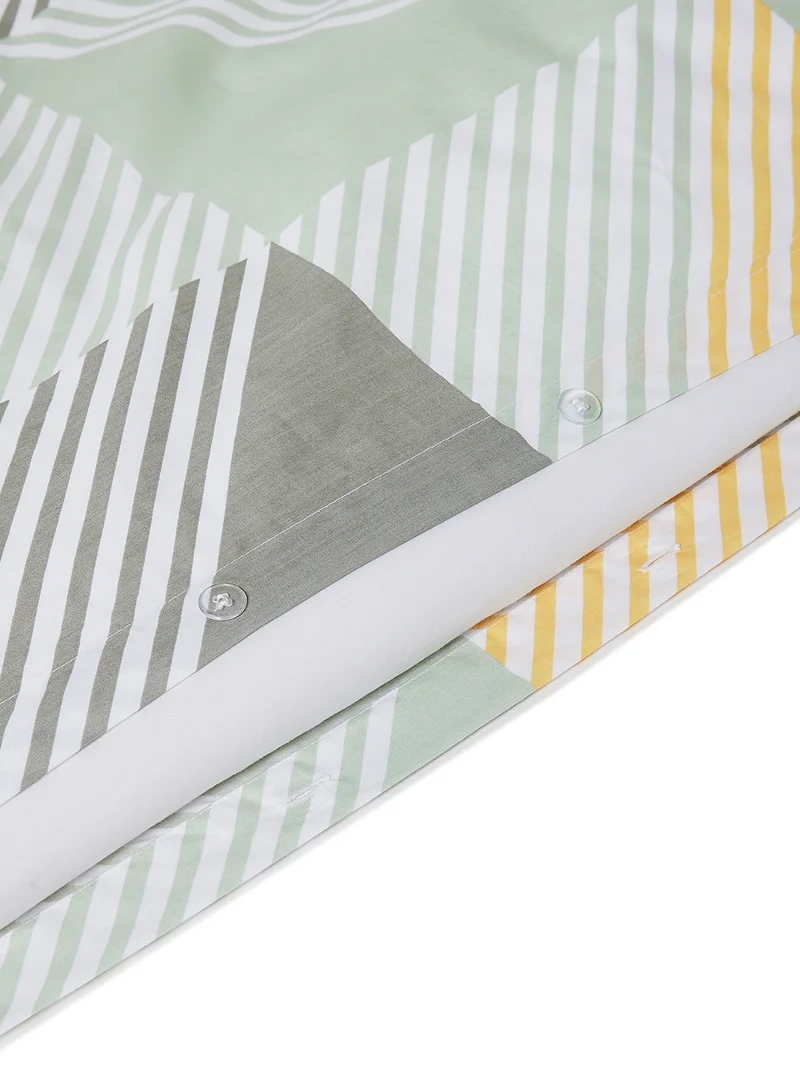 Noon East Duvet Cover Set- With 1 Duvet Cover 200X200 Cm And 2 Pillow Cover 50X75 Cm - For Queen Size Mattress - White/Yellow 100% Cotton 180 Thread Count White/Yellow Queen