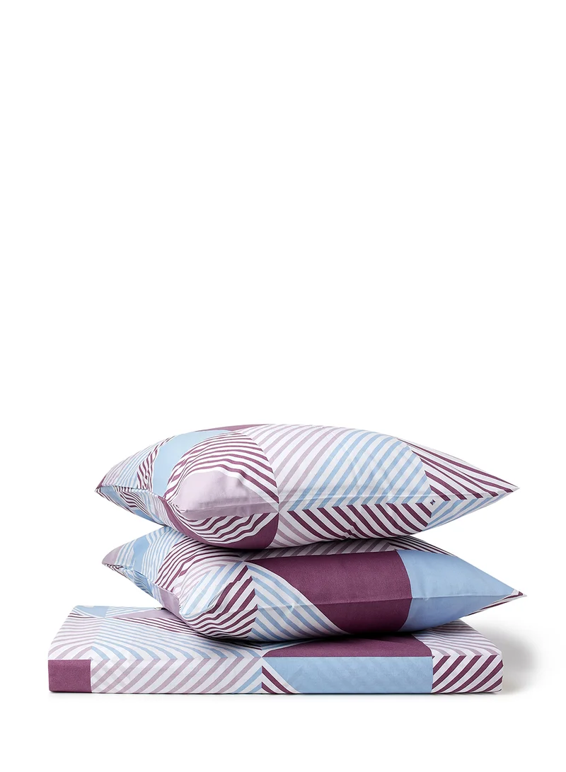 Noon East Duvet Cover Set - With 1 Duvet Cover 160X200 Cm And 2 Pillow Cover 50X75 Cm - For Double Size Mattress - 100% Cotton 180 Thread Count White/Purple 160 x 200cm