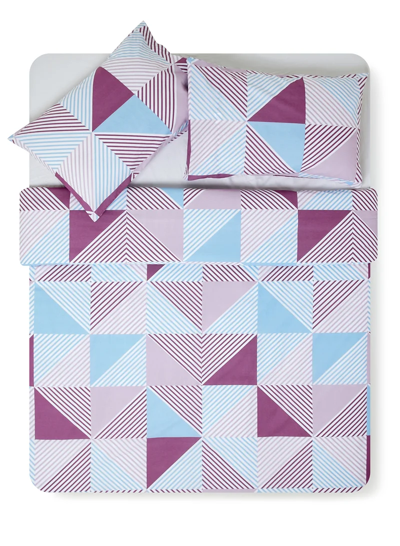 Noon East Duvet Cover Set - With 1 Duvet Cover 160X200 Cm And 2 Pillow Cover 50X75 Cm - For Double Size Mattress - 100% Cotton 180 Thread Count White/Purple 160 x 200cm