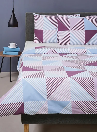 Noon East Duvet Cover Set - With 1 Duvet Cover 160X200 Cm And 2 Pillow Cover 50X75 Cm - For Double Size Mattress - 100% Cotton 180 Thread Count White/Purple 160 x 200cm