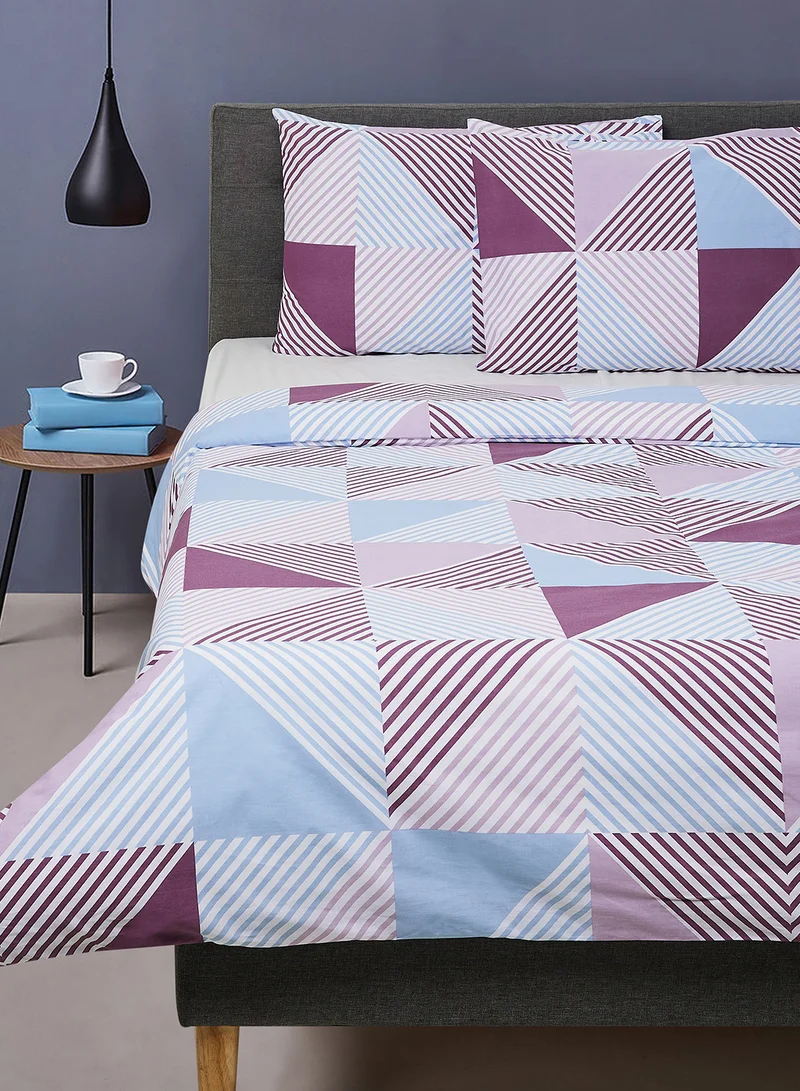 Noon East Duvet Cover Set - With 1 Duvet Cover 160X200 Cm And 2 Pillow Cover 50X75 Cm - For Double Size Mattress - 100% Cotton 180 Thread Count White/Purple 160 x 200cm