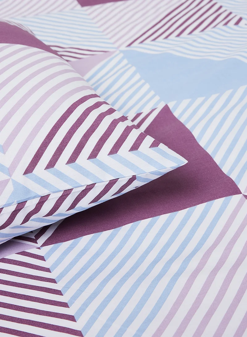 Noon East Duvet Cover Set - With 1 Duvet Cover 160X200 Cm And 2 Pillow Cover 50X75 Cm - For Double Size Mattress - 100% Cotton 180 Thread Count White/Purple 160 x 200cm