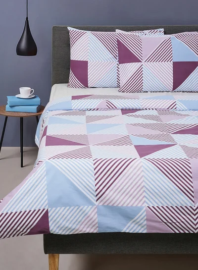 Noon East Duvet Cover Set - With 1 Duvet Cover And 2 Pillow Cover 50X75 Cm - For Queen Size Mattress - 100% Cotton Percale - 180 Thread Count White/Purple 200x200cm