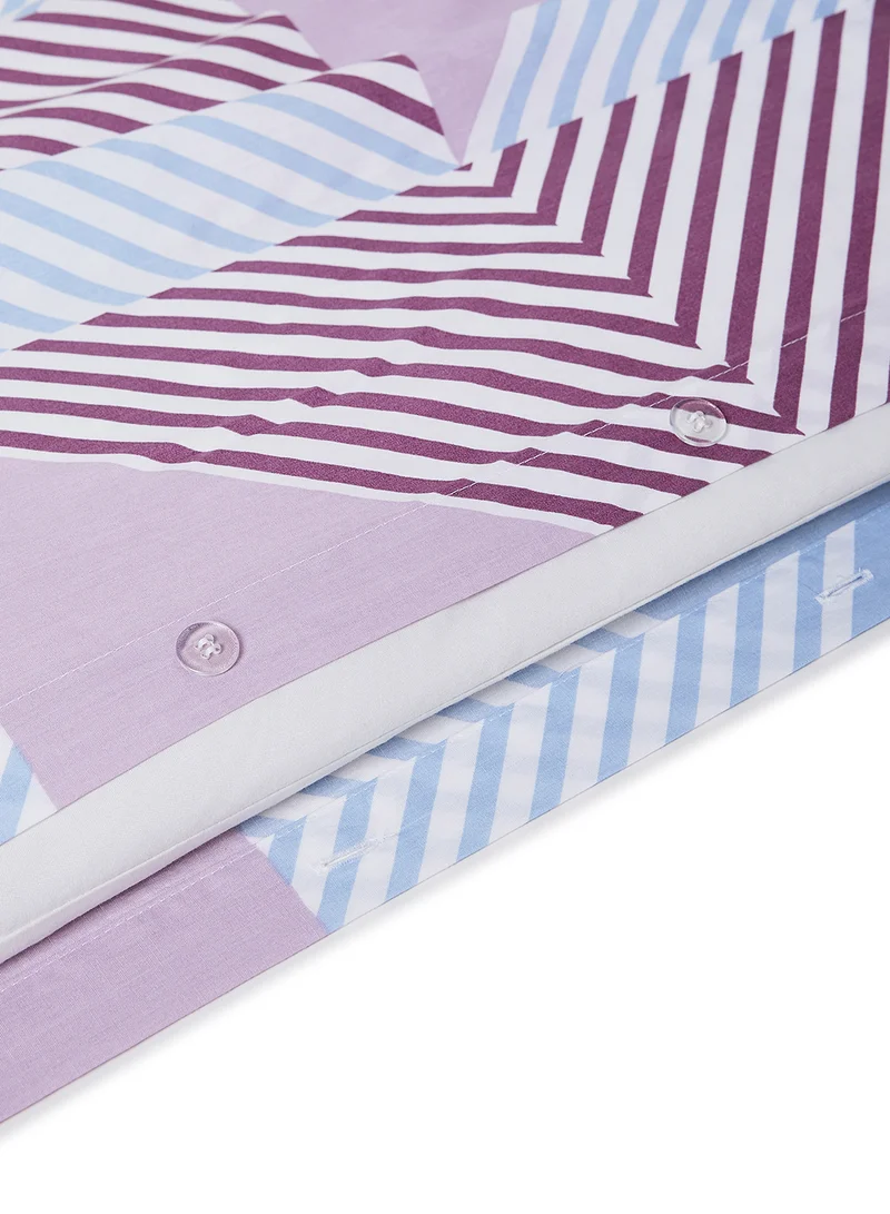 Noon East Duvet Cover Set - With 1 Duvet Cover 160X200 Cm And 2 Pillow Cover 50X75 Cm - For Double Size Mattress - 100% Cotton 180 Thread Count White/Purple 160 x 200cm