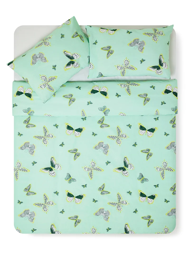 ايست من نون Duvet Cover Set - With 1 Duvet Cover And 2 Pillow Cover 50X75 Cm - For Queen Size Mattress - 100% Cotton 180 Thread Count Light Green 200 x 200cm