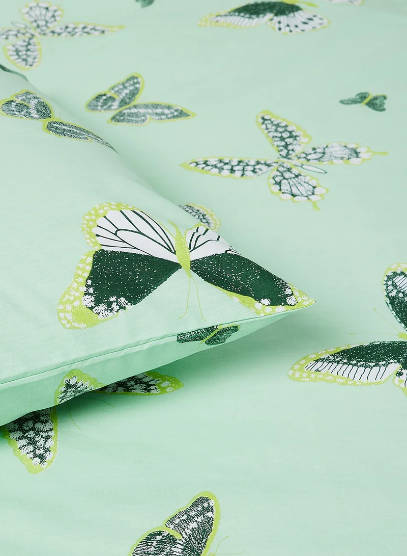ايست من نون Duvet Cover Set - With 1 Duvet Cover And 2 Pillow Cover 50X75 Cm - For Queen Size Mattress - 100% Cotton 180 Thread Count Light Green 200 x 200cm
