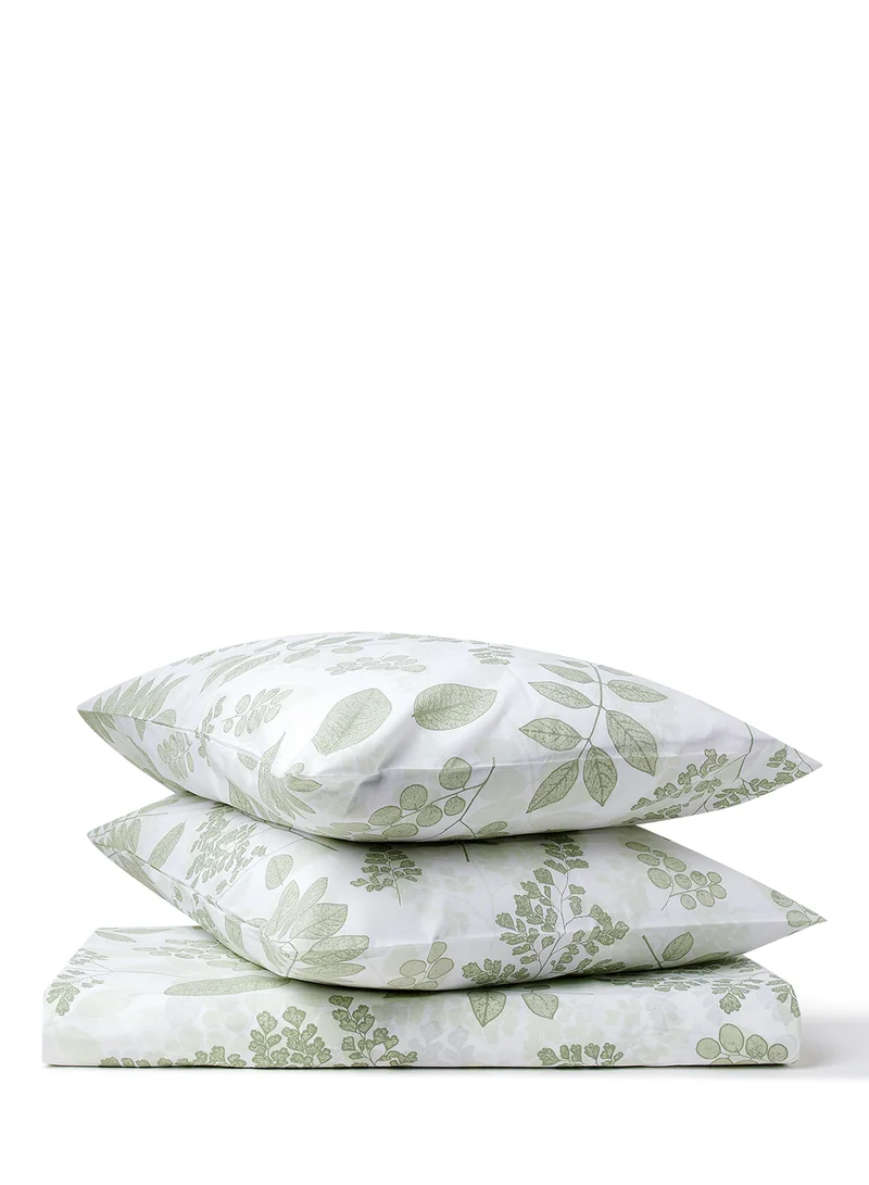 Noon East Duvet Cover Set - With 1 Duvet Cover And 2 Pillow Cover 50X75 Cm - For King/Super King Size Mattress - 100% Cotton 144 Thread Count White/Light Green 260X220cm