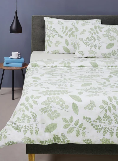 Noon East Duvet Cover Set - With 1 Duvet Cover And 2 Pillow Cover 50X75 Cm - For King/Super King Size Mattress - 100% Cotton 144 Thread Count White/Light Green 260X220cm