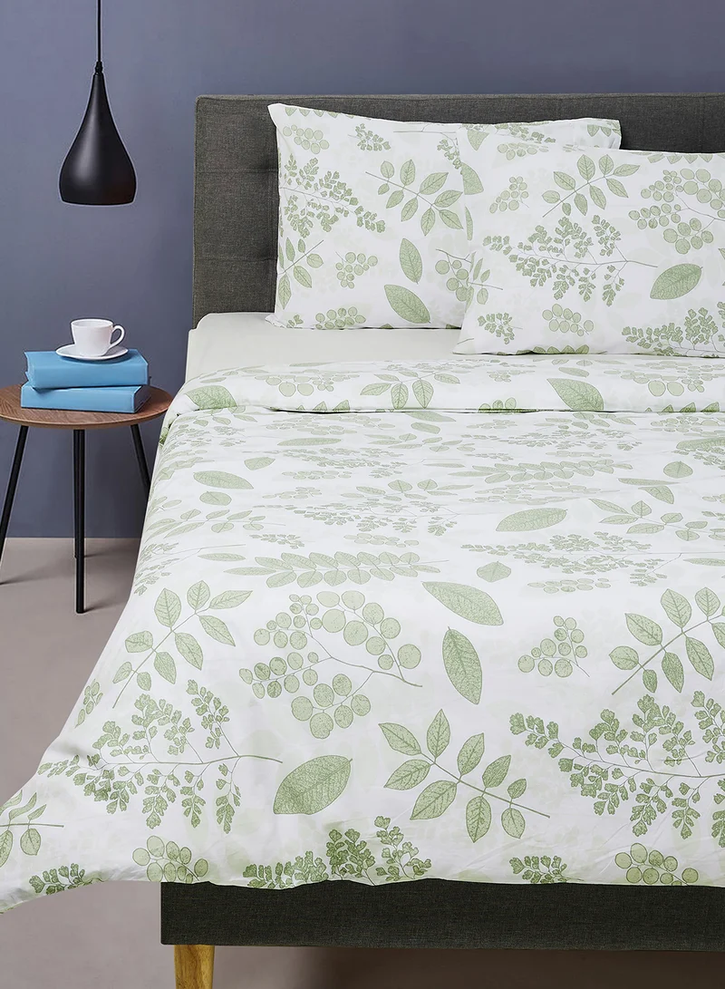 Noon East Duvet Cover Set - With 1 Duvet Cover And 2 Pillow Cover 50X75 Cm - For King/Super King Size Mattress - 100% Cotton 144 Thread Count White/Light Green 260X220cm