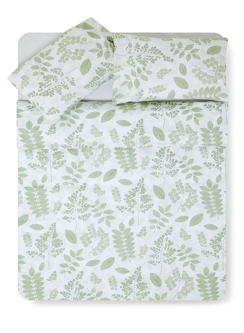 Noon East Duvet Cover Set - With 1 Duvet Cover And 2 Pillow Cover 50X75 Cm - For King/Super King Size Mattress - 100% Cotton 144 Thread Count White/Light Green 260X220cm