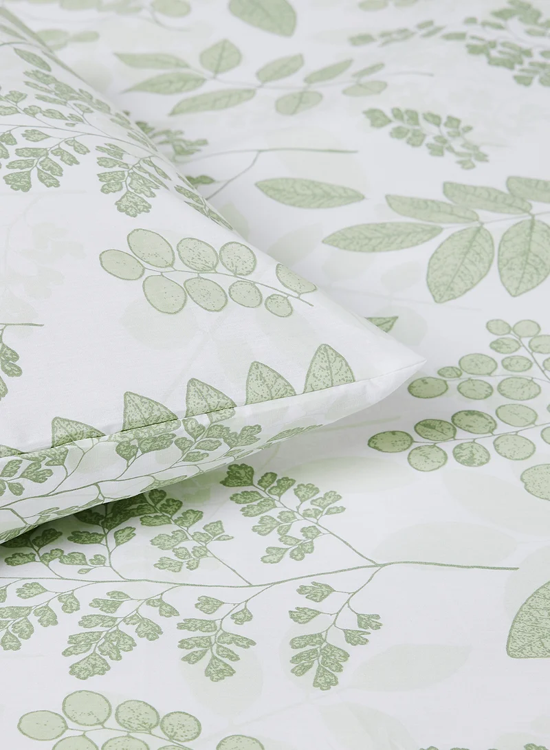 Noon East Duvet Cover Set - With 1 Duvet Cover And 2 Pillow Cover 50X75 Cm - For King/Super King Size Mattress - 100% Cotton 144 Thread Count White/Light Green 260X220cm