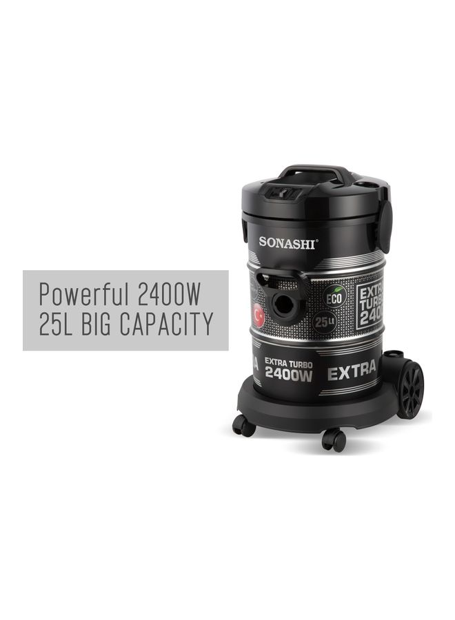 SONASHI - 25L Drum Vacuum Cleaner with Multi Filtration System | Big Dust Capacity with Strong Suction and Super Low Noise | Easy Moveable with Wheels | Dust Full Indicator 2400 W SVC-9029D Black - Image 1