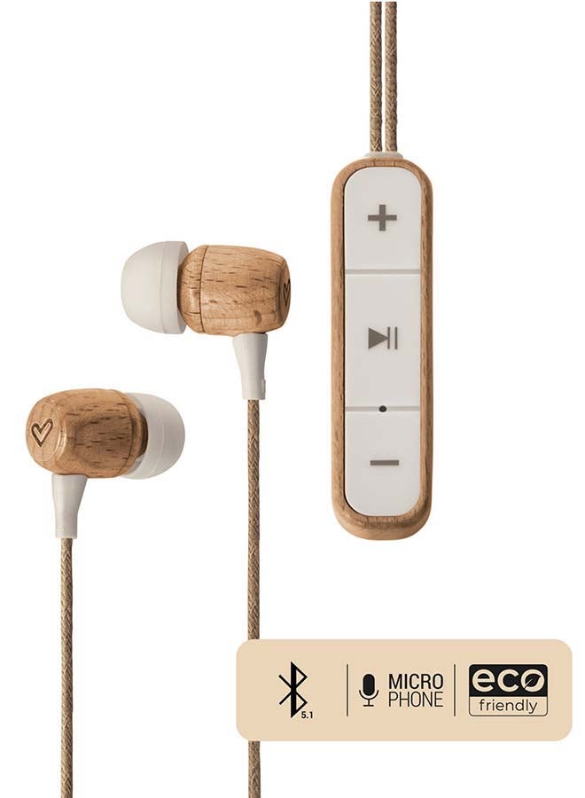 Energy Sistem - Energy Sistem Earphones Eco Bluetooth Beech Wood Headphones (In-Ear, Sustainable Wood, Hemp Cable, Microphone, USB Type C, Bluetooth 5.1)- Beech Wood - Image 1