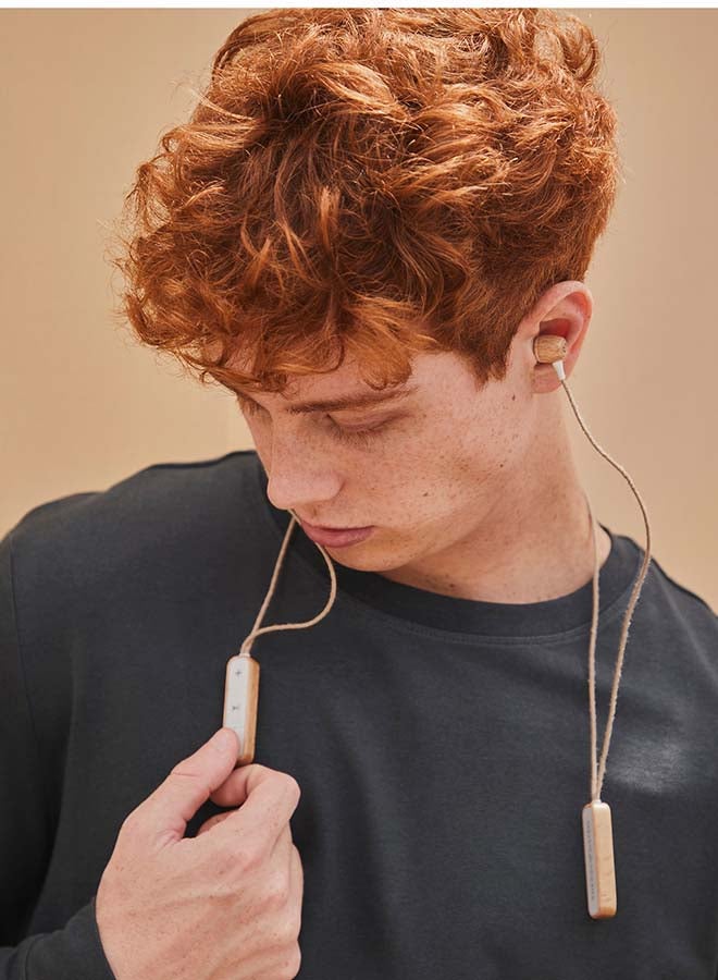 Energy Sistem - Energy Sistem Earphones Eco Bluetooth Beech Wood Headphones (In-Ear, Sustainable Wood, Hemp Cable, Microphone, USB Type C, Bluetooth 5.1)- Beech Wood - Image 1