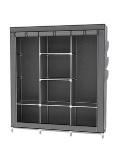 Portable Fabric Canvas Wardrobe With Storage Cupboard Organiser Grey