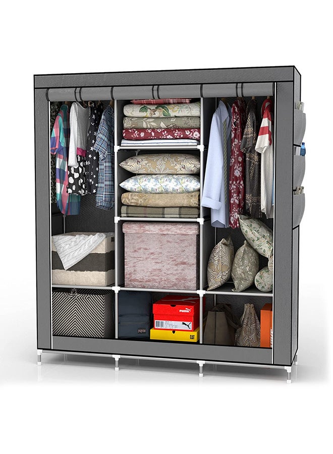 Roman Gifts Portable Fabric Canvas Wardrobe With Storage Cupboard Organiser Grey  - Image 2