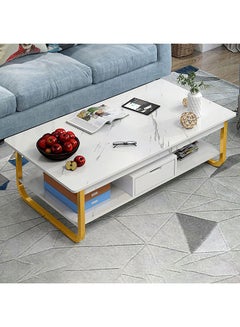 Coffee Table Double Deck With Lockers White 120 x 60 x 42cm