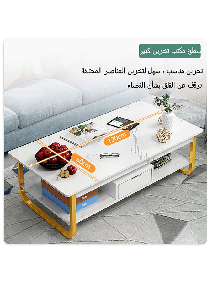 JANTENS - Coffee Table Double Deck With Lockers White 120 x 60 x 42cm - Image 1