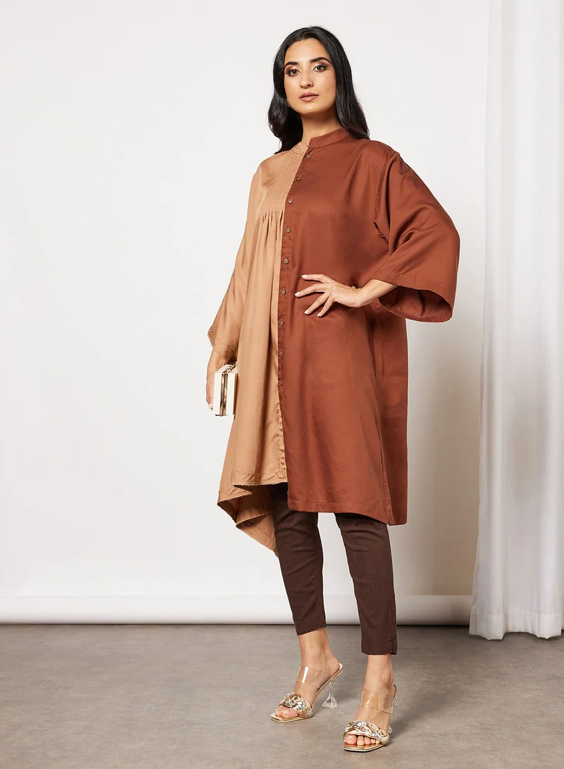 CORD Asymmetric Hem Tunic Brown