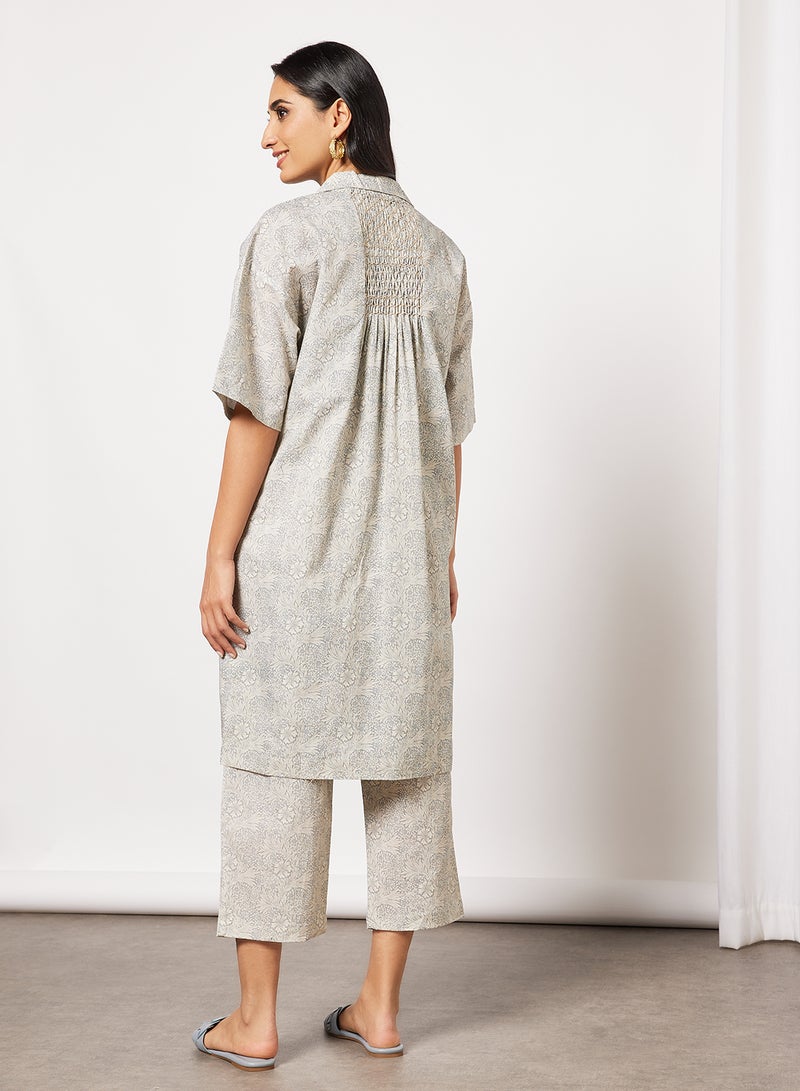 CORD - All-Over Print Top and Culottes Set Grey - Image 1
