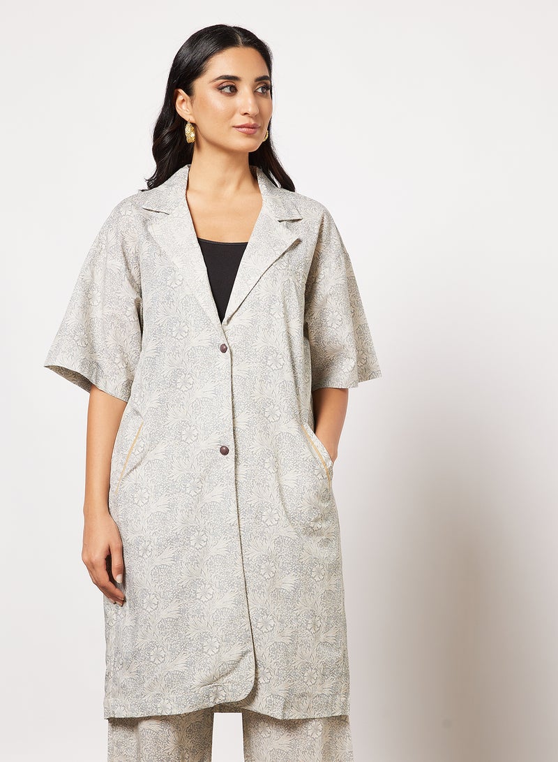 CORD - All-Over Print Top and Culottes Set Grey - Image 1
