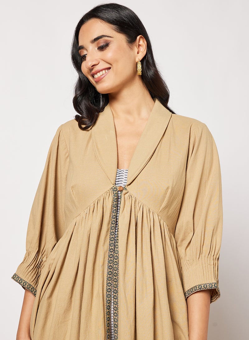 CORD - Gather Detailed Kurta and Pants Set Beige - Image 1