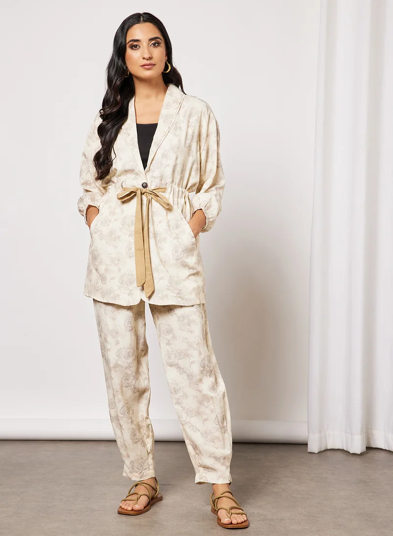 CORD All-Over Print Top and Pants Set Off-White