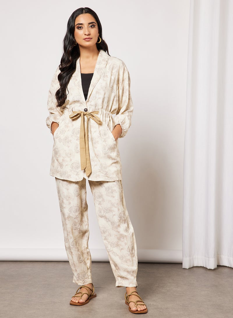 CORD All-Over Print Top and Pants Set Off-White - Image 1