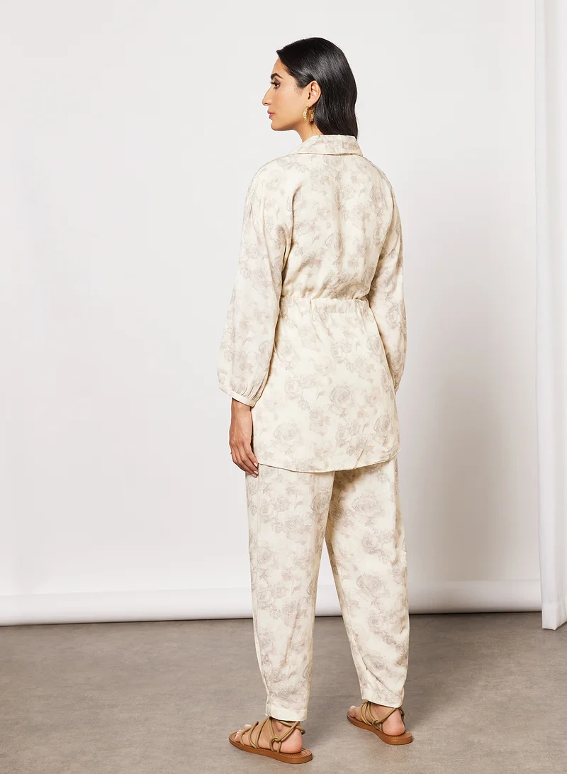 CORD All-Over Print Top and Pants Set Off-White