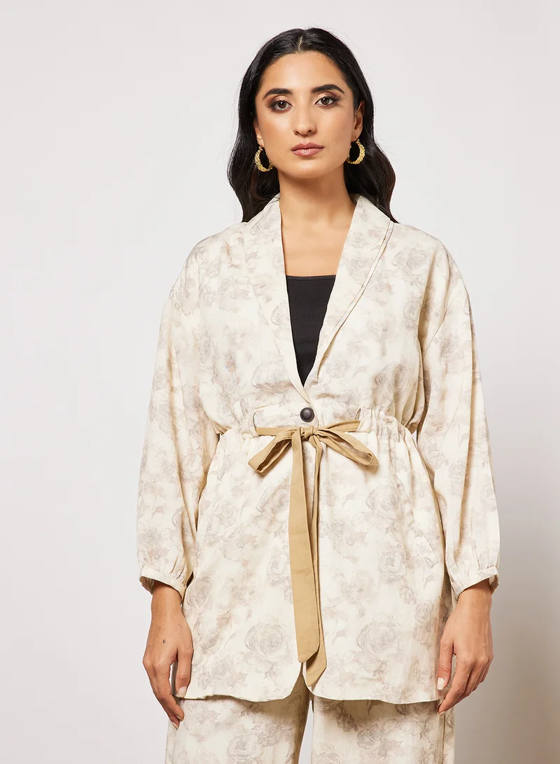 CORD All-Over Print Top and Pants Set Off-White