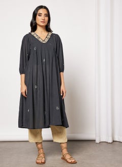 Embroidered Kurta and Pants Set Navy