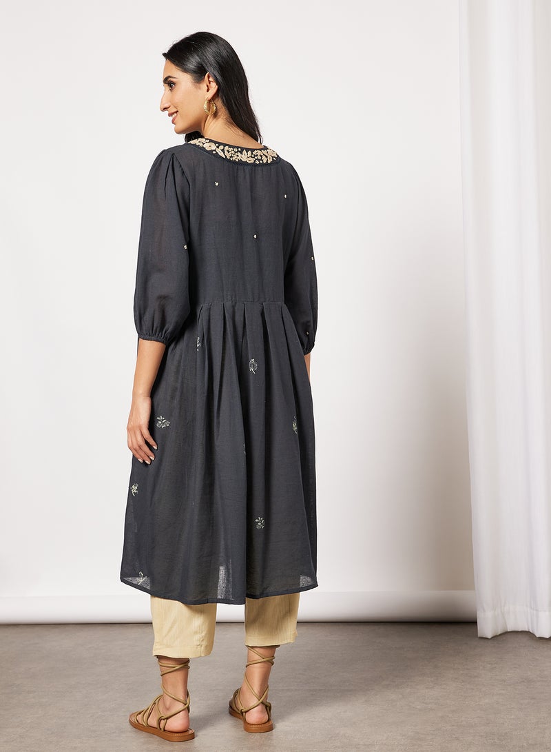 CORD - Embroidered Kurta and Pants Set Navy - Image 1