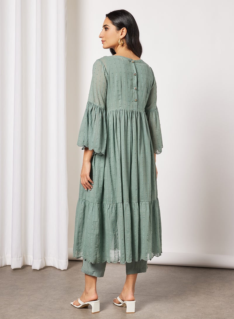CORD - Embellished Kurta and Pants Set (Set of 3) Pale Blue - Image 1