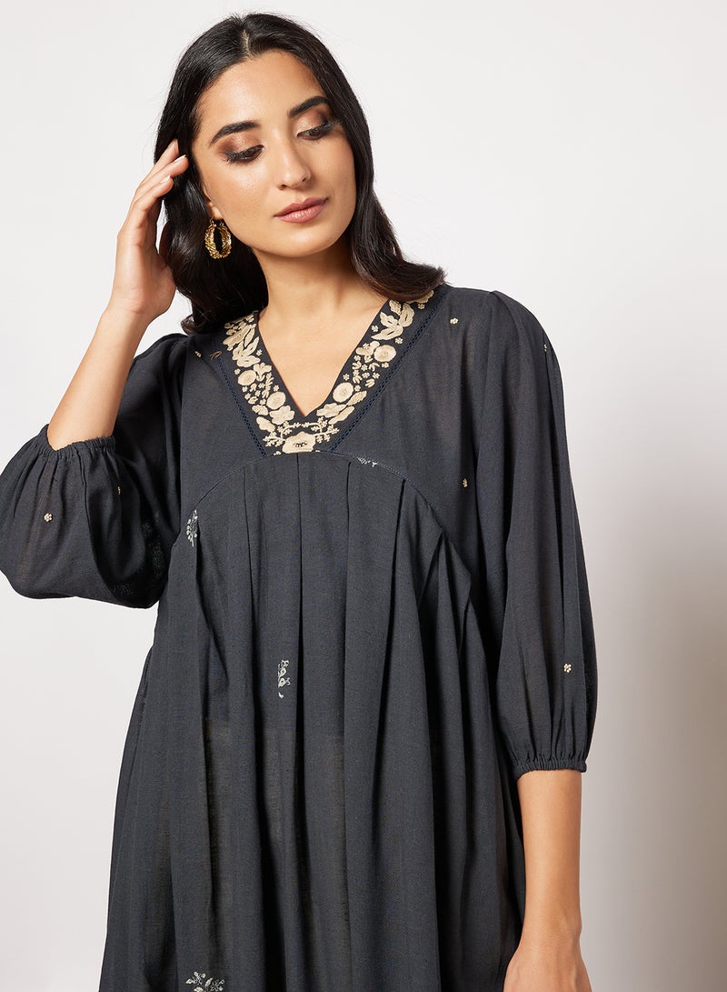 CORD - Embroidered Kurta and Pants Set Navy - Image 1