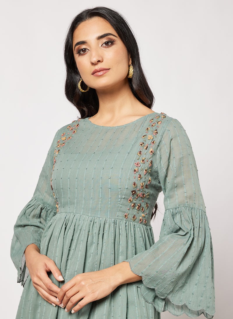 CORD - Embellished Kurta and Pants Set (Set of 3) Pale Blue - Image 1