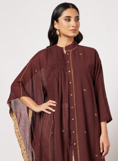 CORD Embroidered Kurta and Pants Set (Set of 3) Maroon  - Image 4