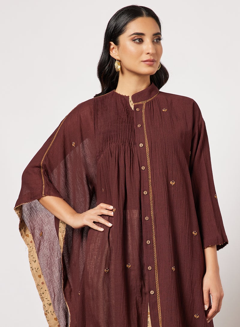 CORD Embroidered Kurta and Pants Set (Set of 3) Maroon  - Image 4