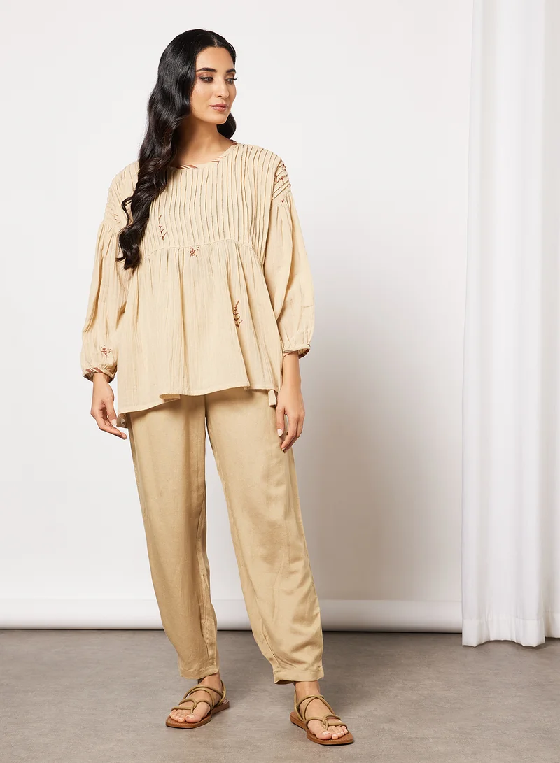 CORD Pleat Detailed Top and Pants Set