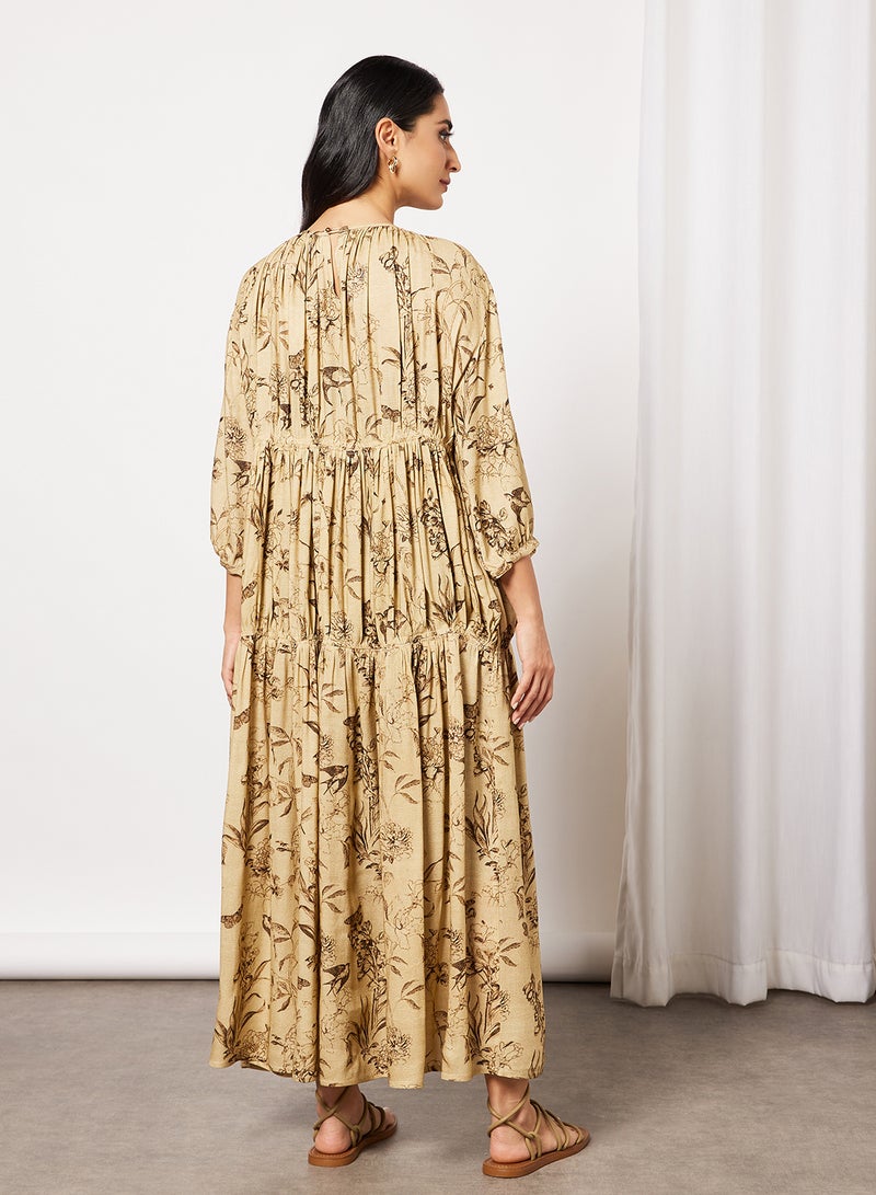 CORD Floral Tiered Dress Beige  - Image 2