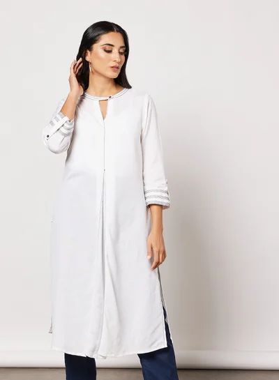 globaldesi Roll-Up Sleeve Kurta White