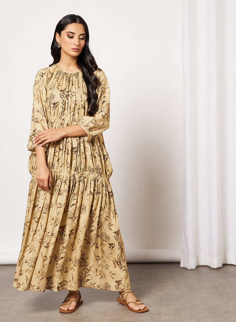 CORD Floral Tiered Dress Beige  - Image 4
