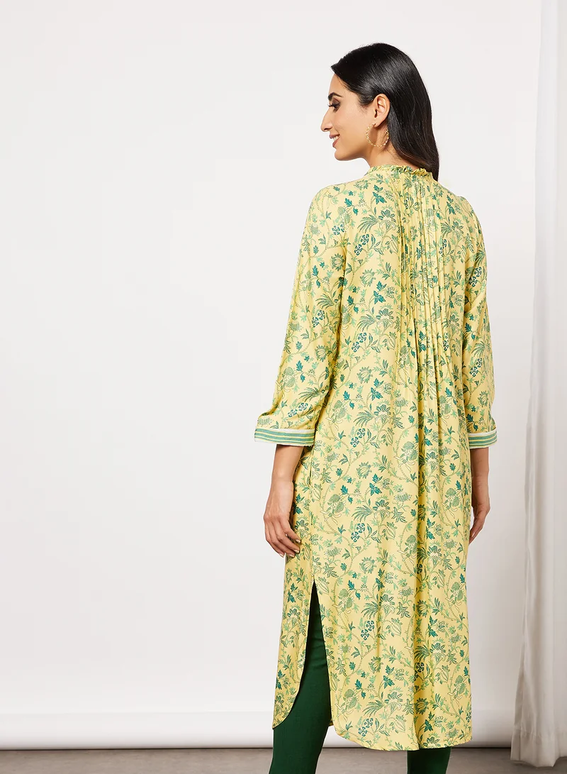 globaldesi Floral Print Kurta Yellow