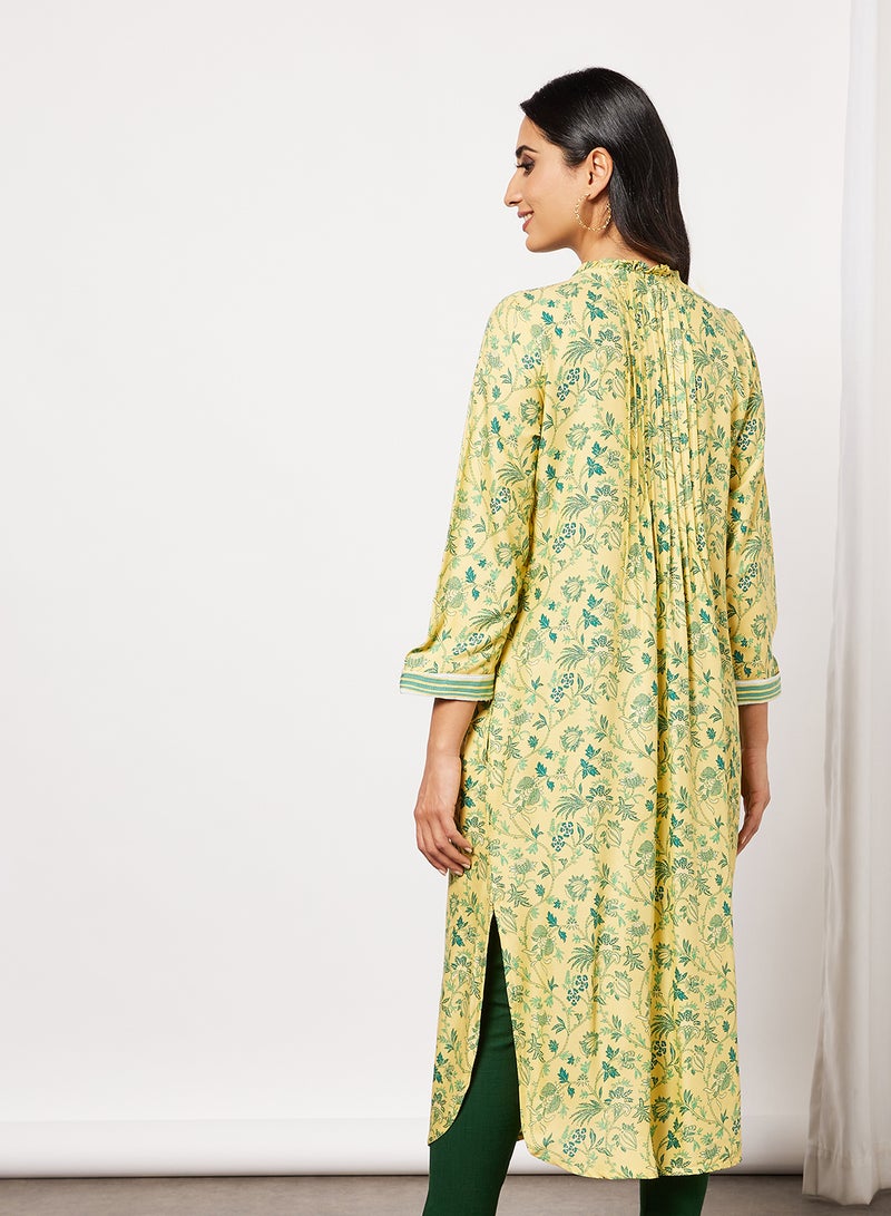 globaldesi - Floral Print Kurta Yellow - Image 1