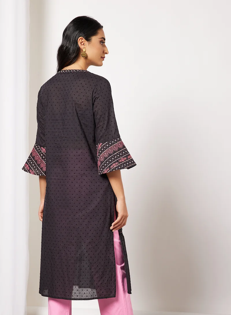 globaldesi Ruffle Hem Plumeti Kurta