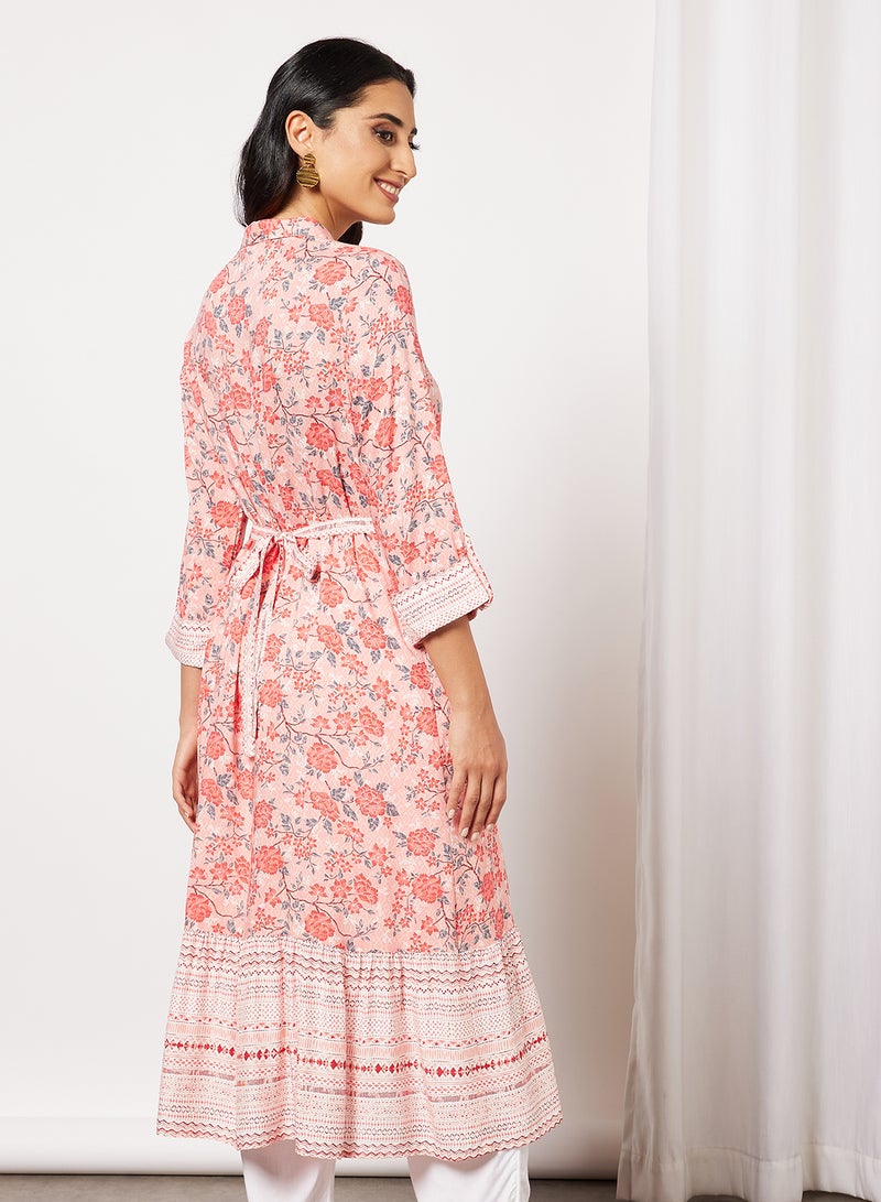 globaldesi - Floral Print Kurta Pink - Image 1