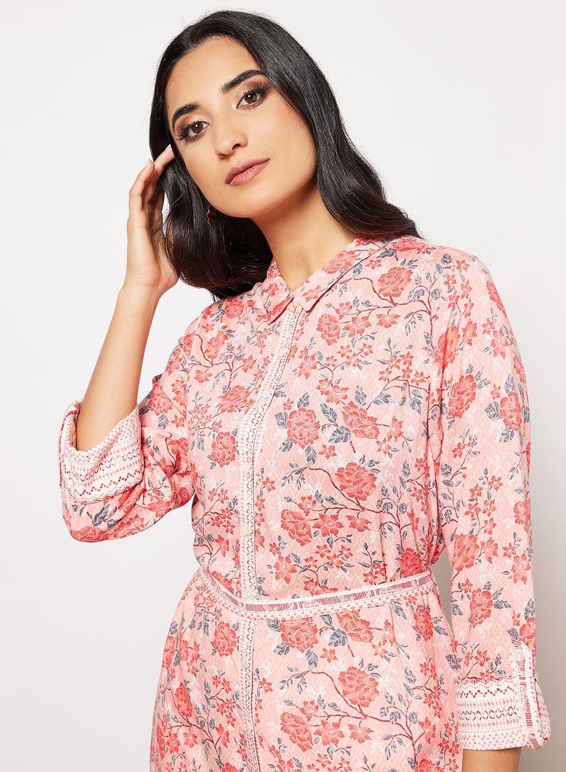 globaldesi - Floral Print Kurta Pink - Image 1