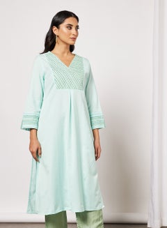 Embroidered V-Neck Kurta Mint